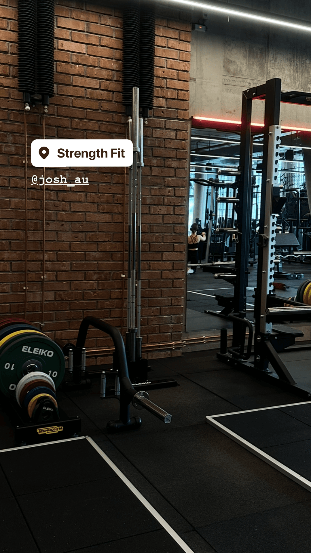 Squat rack and Eleiko weights at Strength Fit shared on Instagram