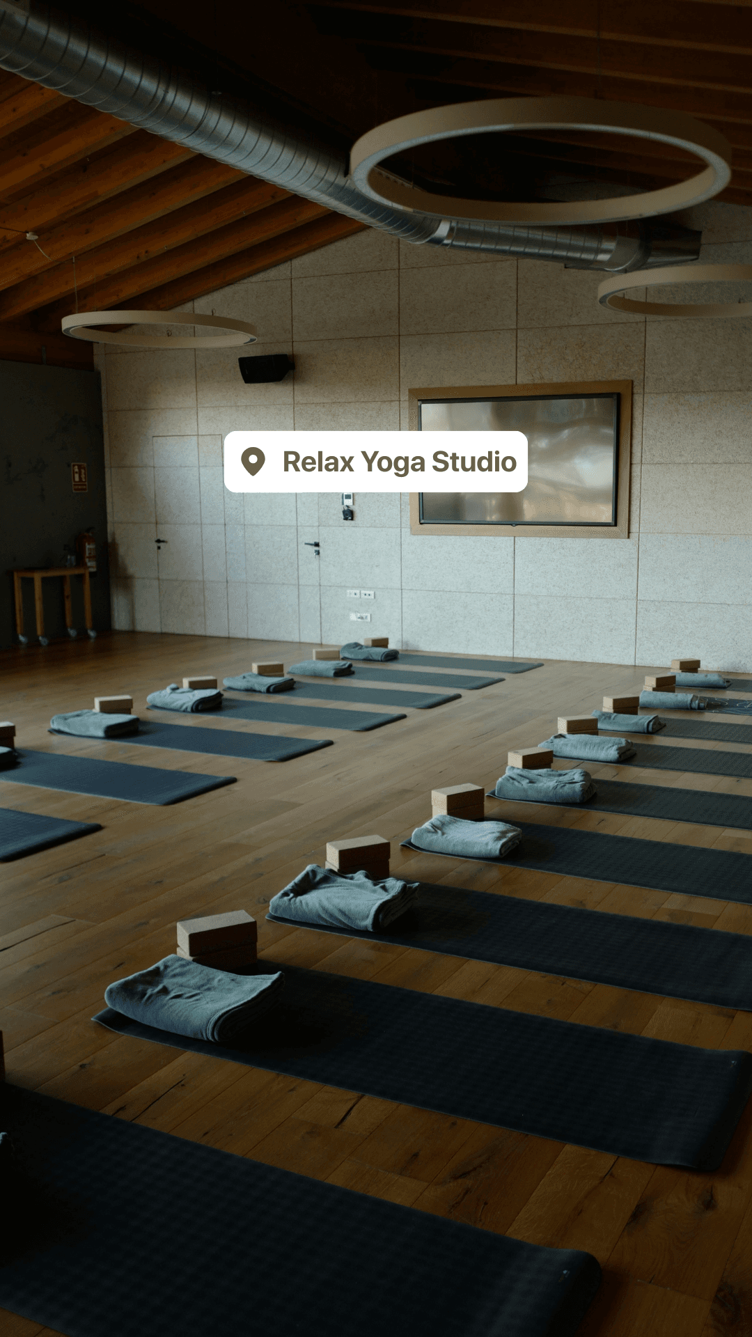 Yoga mats and blankets laid out at Relax Yoga Studio shared on Instagram